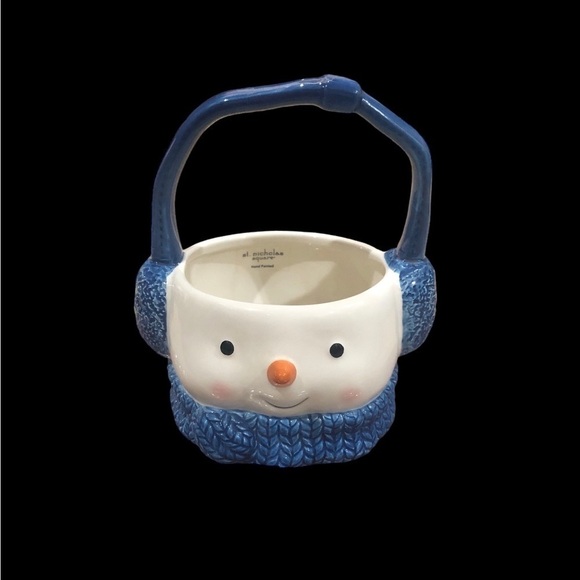 ST NICHOLAS SQUARE /NWT/HOLIDAY SNOWMAN LET IT SNOW BASKET ,CANDY HANDLE BOWL - Picture 1 of 6